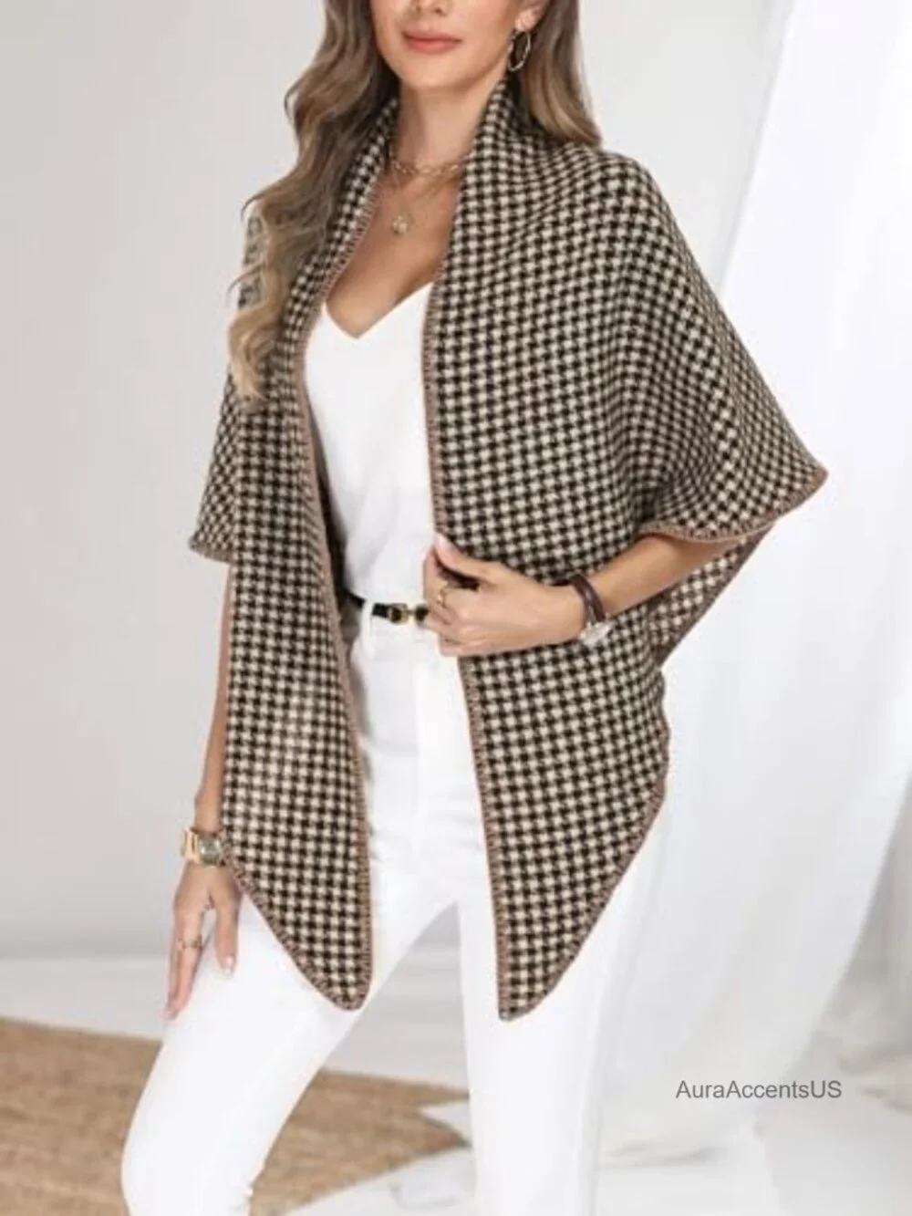 Women's Knitted Shawl Wrap Poncho Scarf, 100% Polyester, Soft Cashmere Feel,